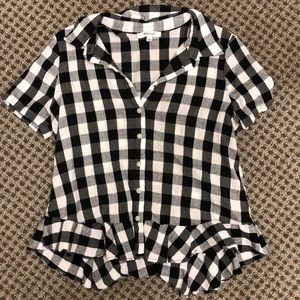 Peplum Button-Down Shirt in Gingham